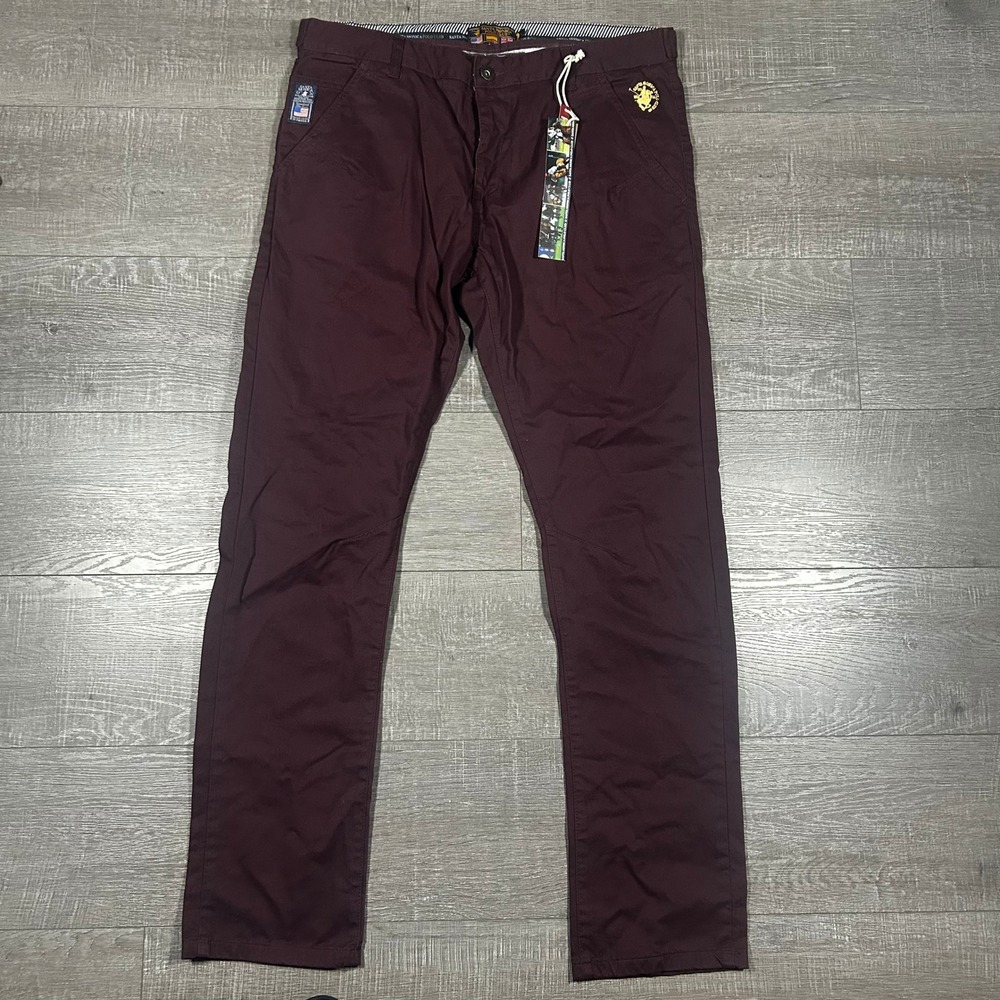 Santa Monica Polo Club Mens Ericson‎ Chinos Burgundy Regular Tapered Pants 38x34